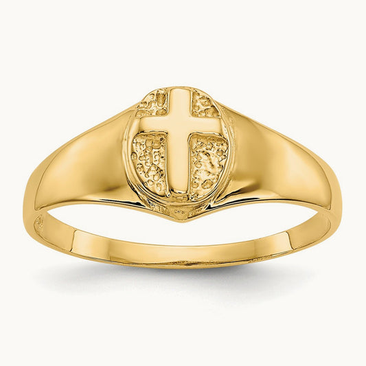 Childs Polished Open Cross Ring, 14K