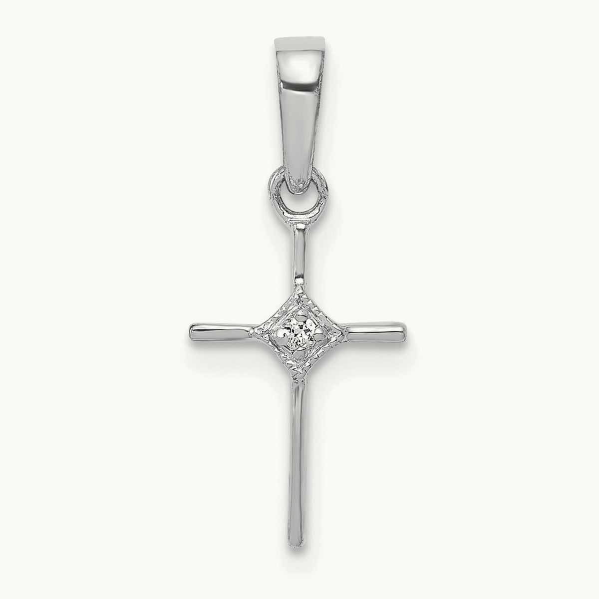 Small Diamond Cross Pendant — 14K White Gold