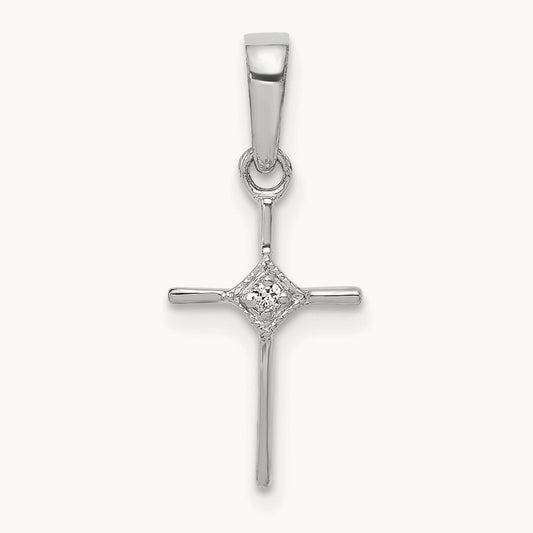 Small Diamond Cross Pendant — 14K White Gold