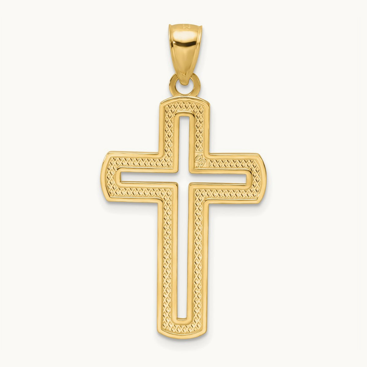 Polished Beaded Cross Pendant, 14K