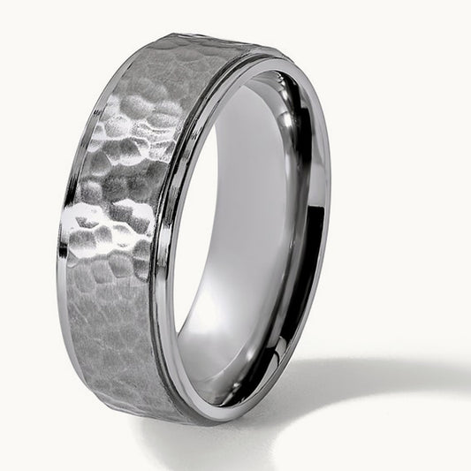 Tantalum Brushed and Polished Hammered Beveled Edge Band, 8mm