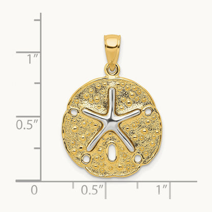 Sand Dollar w/ Starfish Pendant, 14K Two Tone