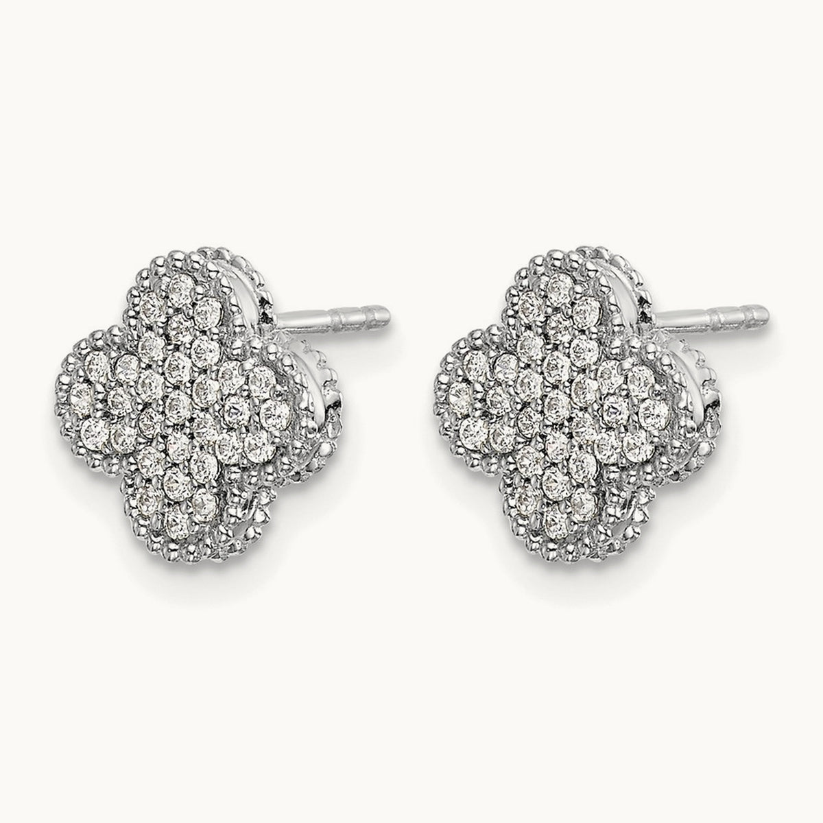 Diamond Quatrefoil Post Earrings — 14K White Gold