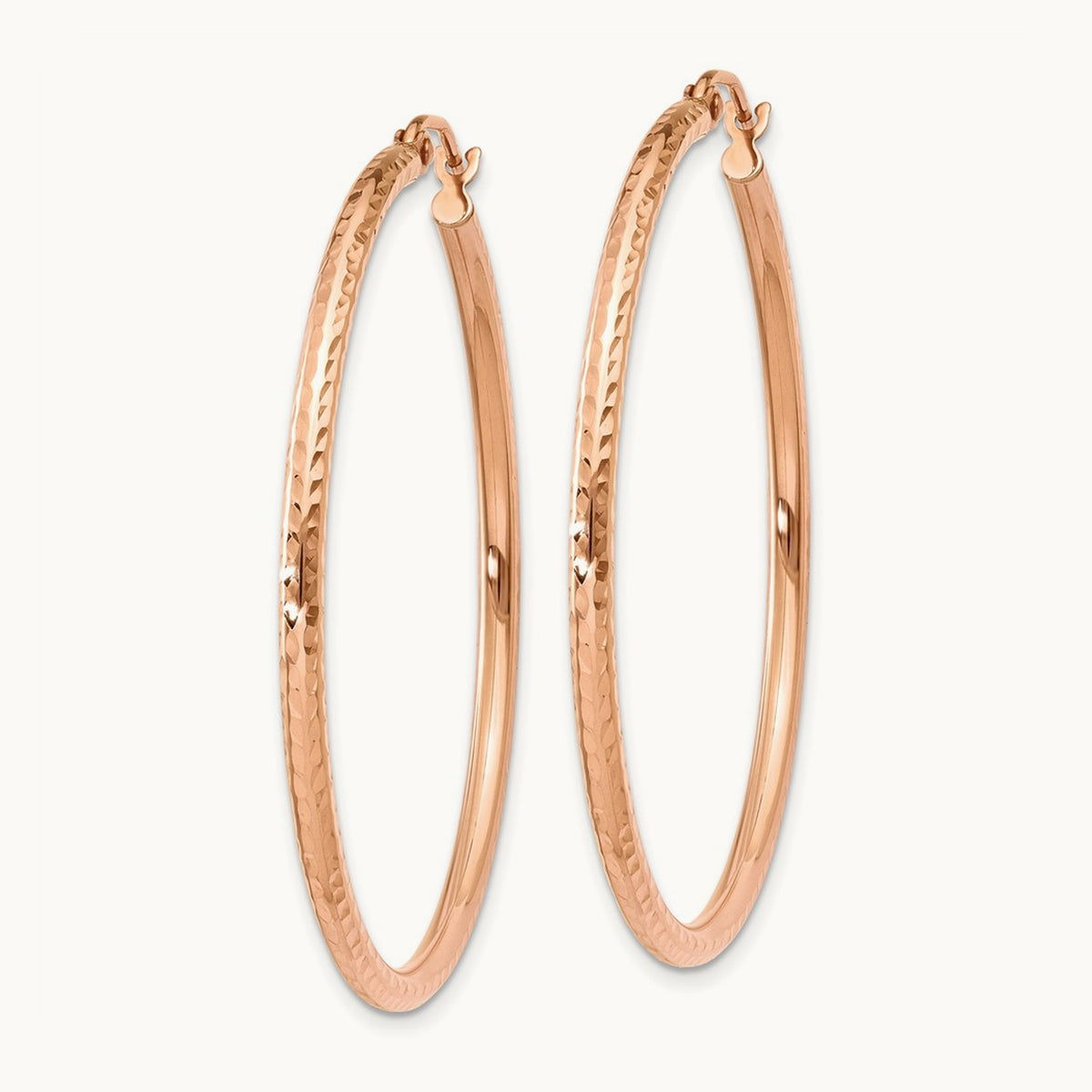 Polished Lightweight Large Diamond-cut Tube Hoop Earrings — 40mm