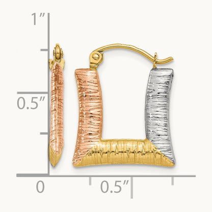 & White & Rose Rhodium Hollow Textured Square Hoop Earrings, 14K