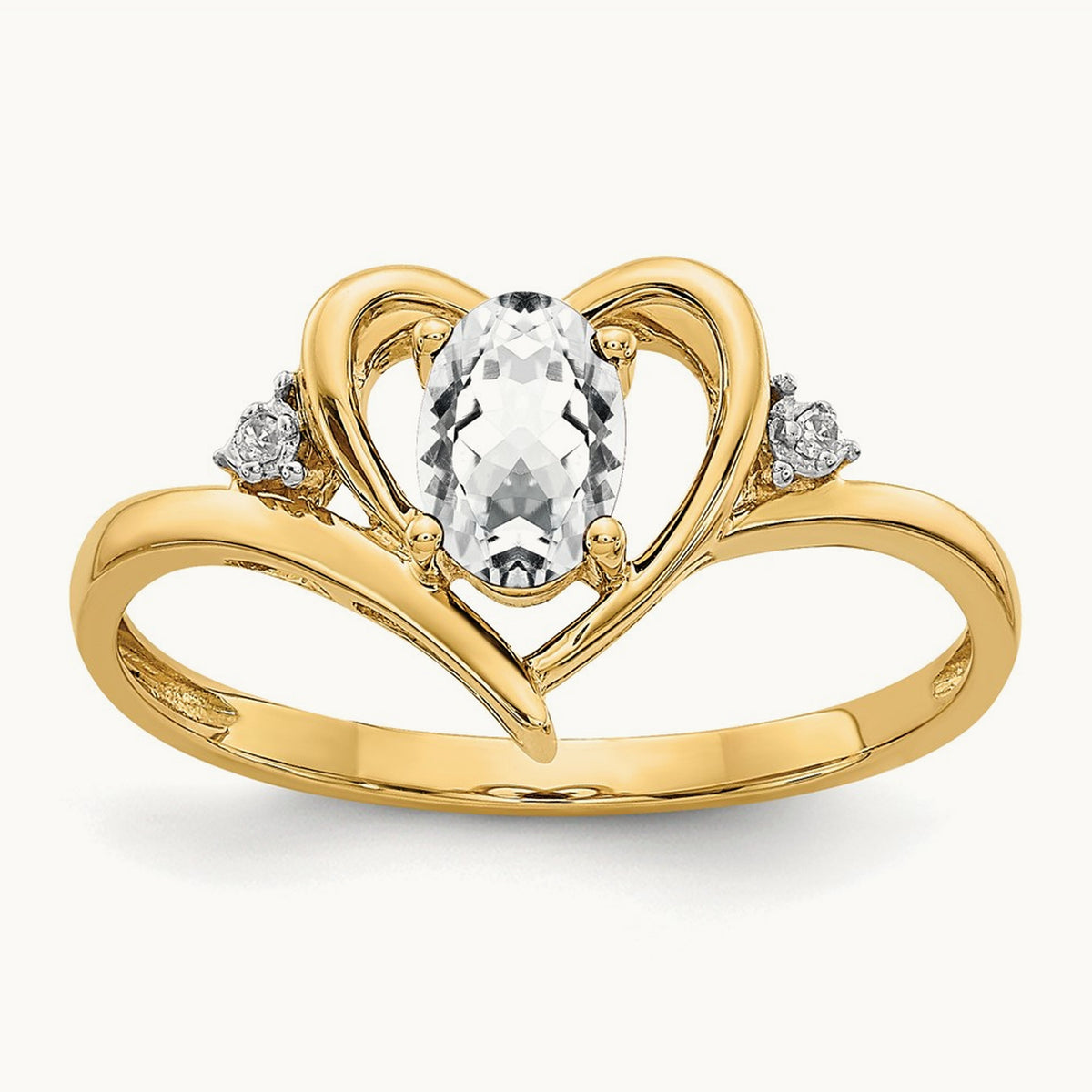 Topaz and Diamond Heart Ring — 14K Yellow Gold, 7