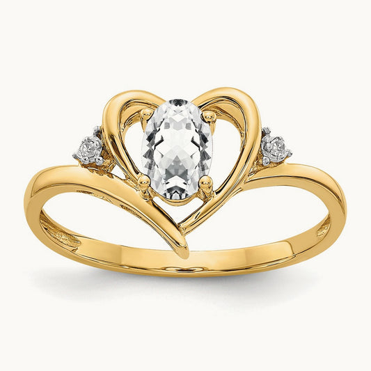 Topaz and Diamond Heart Ring — 14K Yellow Gold, 7
