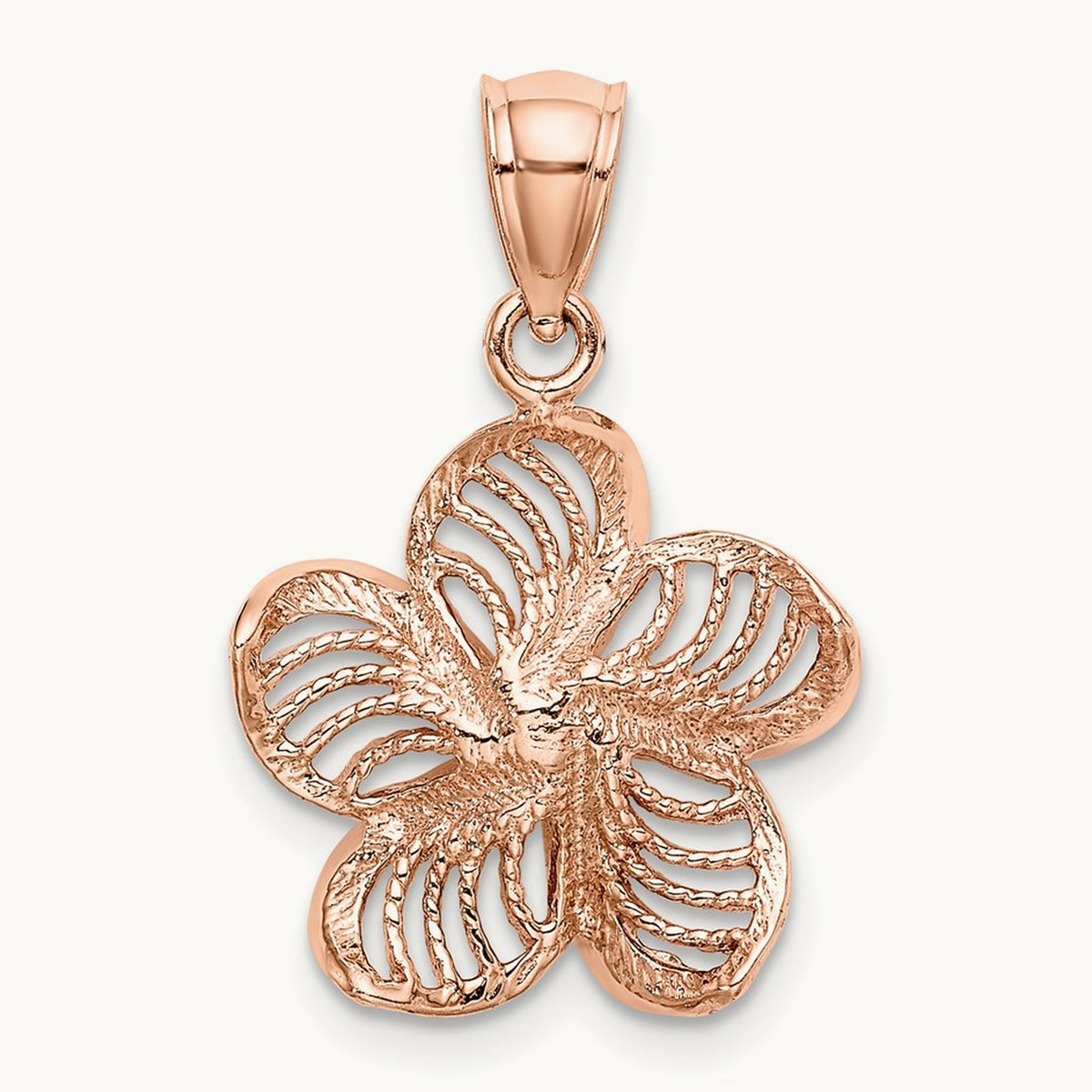 Beaded and Polished Plumeria Flower Charm — 14K Rose Gold