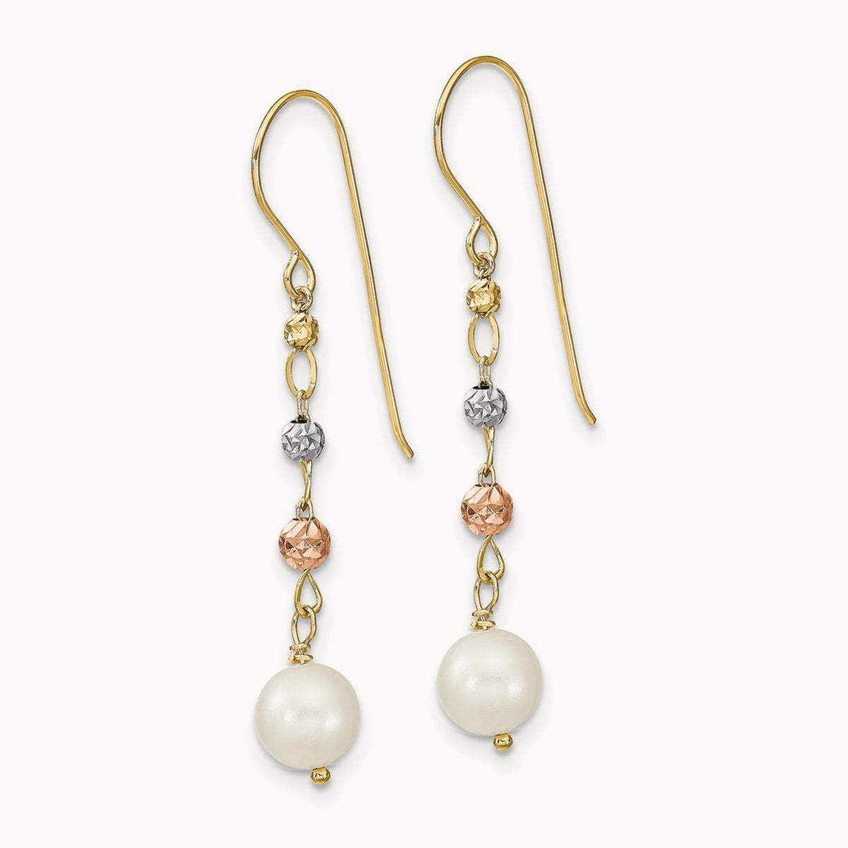 D/C Freshwater Cultured Pearls Dangle Earrings, 14K Two Tone
