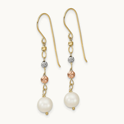 D/C Freshwater Cultured Pearls Dangle Earrings, 14K Two Tone