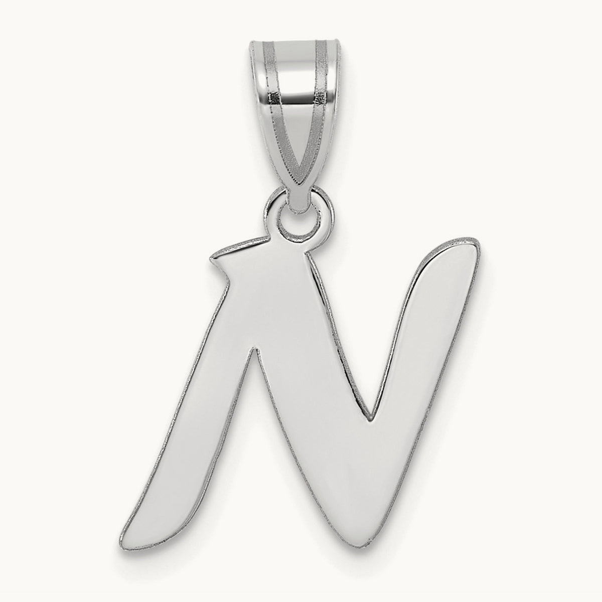 Polished Script Initial Pendant — 14K White Gold, N