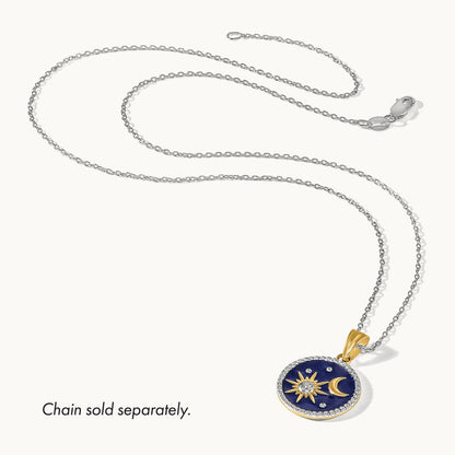 D/C Enameled Sun and Moon Pendant, 14K with White Rhodium