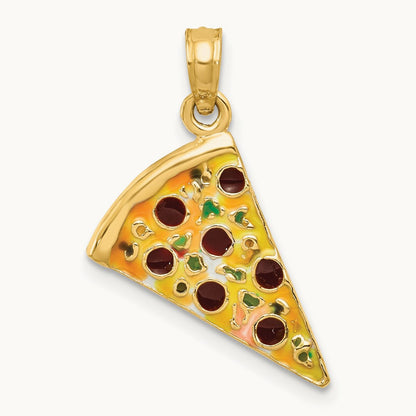 Enameled Pizza Slice Pendant, 14K