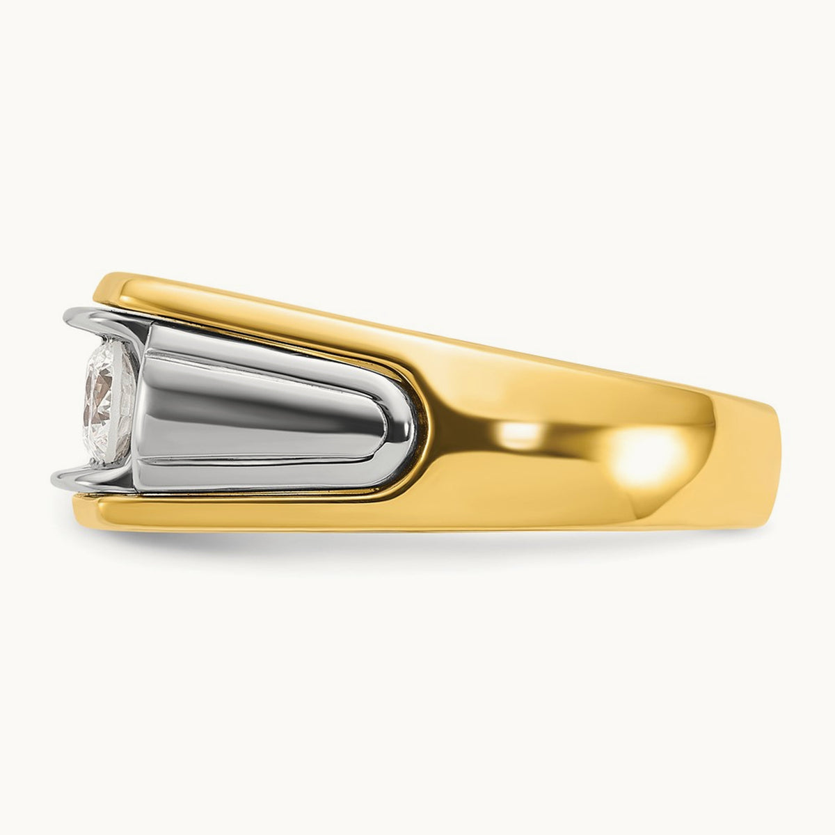 14ktt IBGoodman Men's Polished and Grooved 3-Stone Diamond Ring