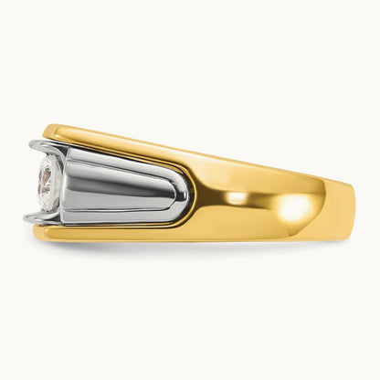 14ktt IBGoodman Men's Polished and Grooved 3-Stone Diamond Ring