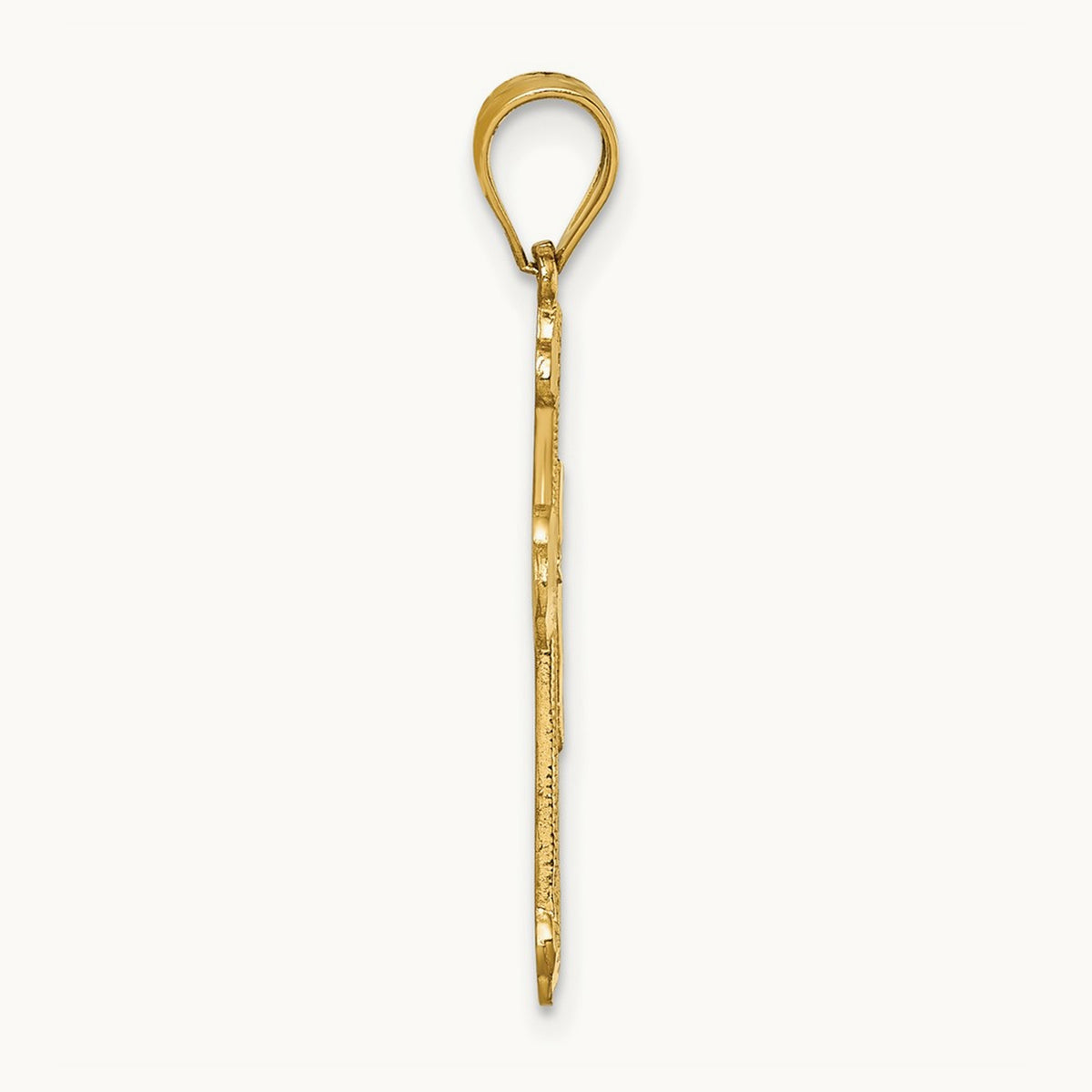 Polished Diamond-cut Textured Fancy Cross Pendant — 14k Yellow Gold