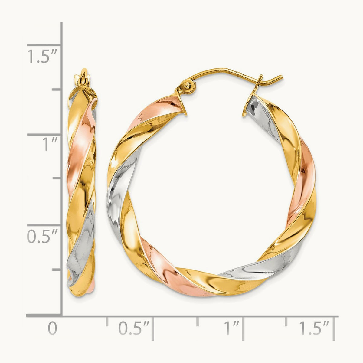 Tri-color Light Twisted Hoop Earrings — 33mm