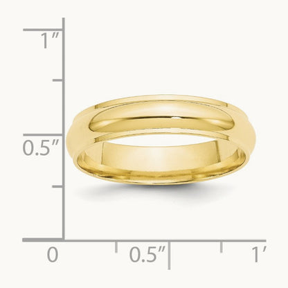 Half Round with Edge Band, 5mm, 10K Yellow Gold