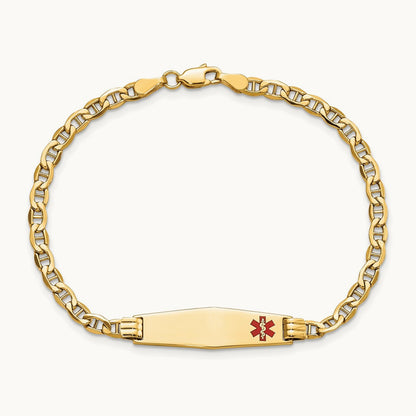 Medical Semi-solid Soft Diamond Shape Red Enamel Anchor ID Bracelet, 14K