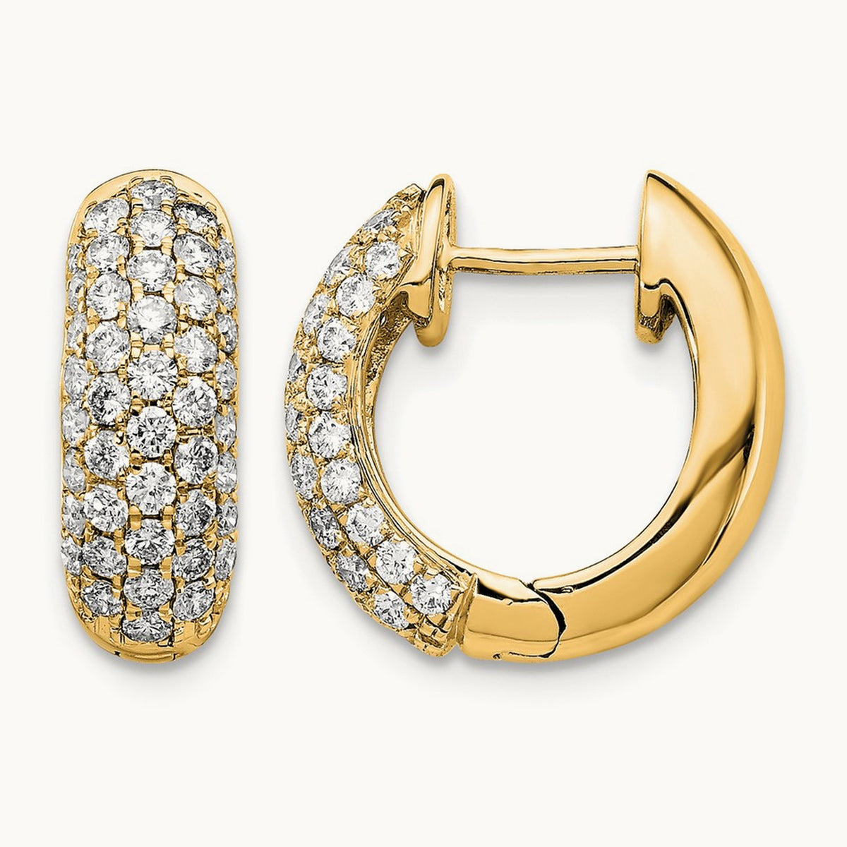 Diamond Hinged Hoop Earrings, 14K Yellow Gold