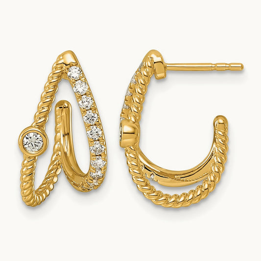 Post Fashion J-Hoop Earrings, 0.50 ct tw Lab-Grown Diamond