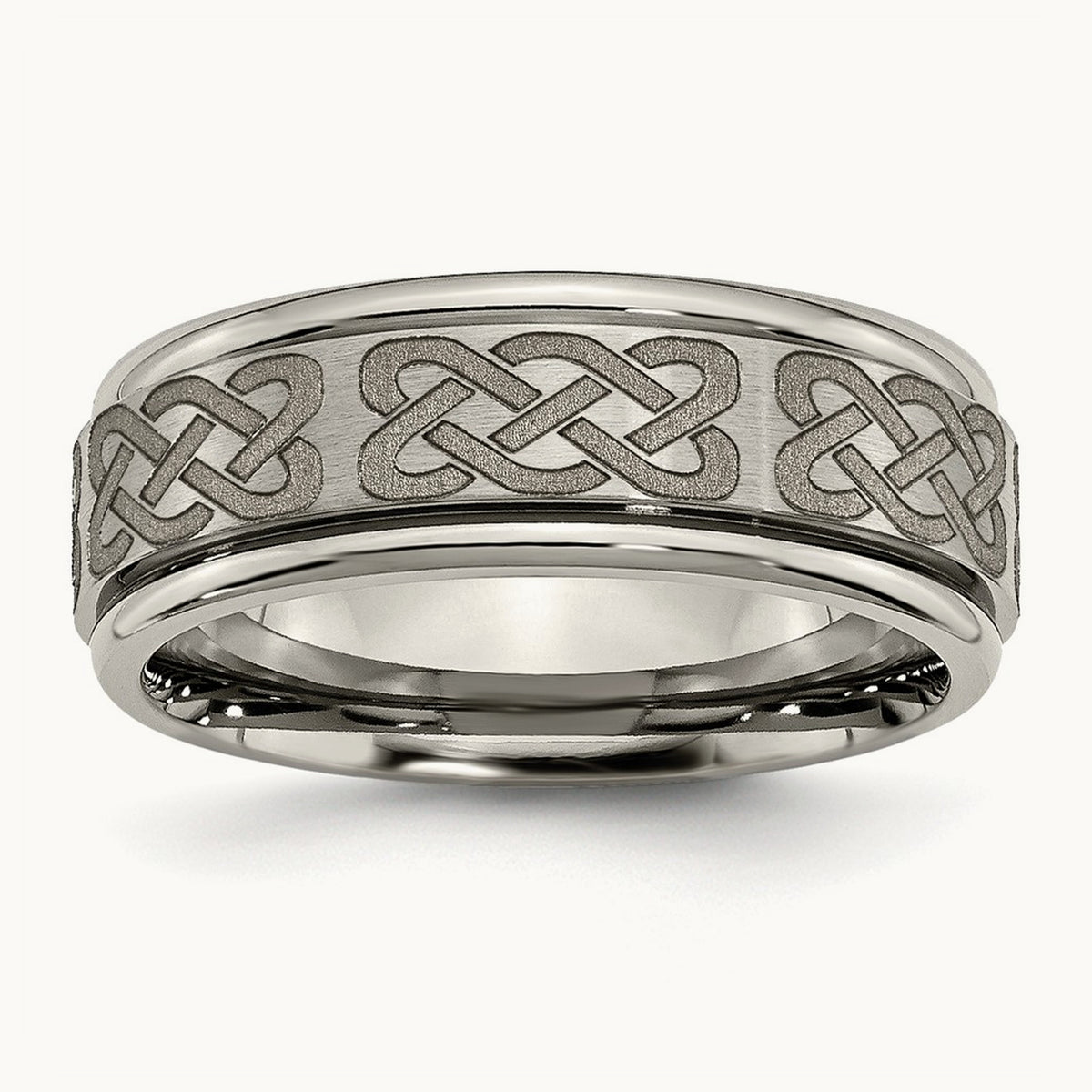 Brushed & Polished Celtic Laser Design Ridged Edge Band — photo set
