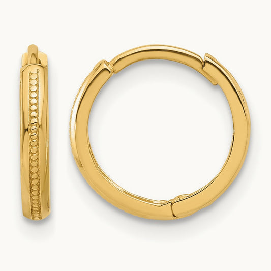 Polished and Textured Huggie Hoop Earrings — 10K Yellow Gold