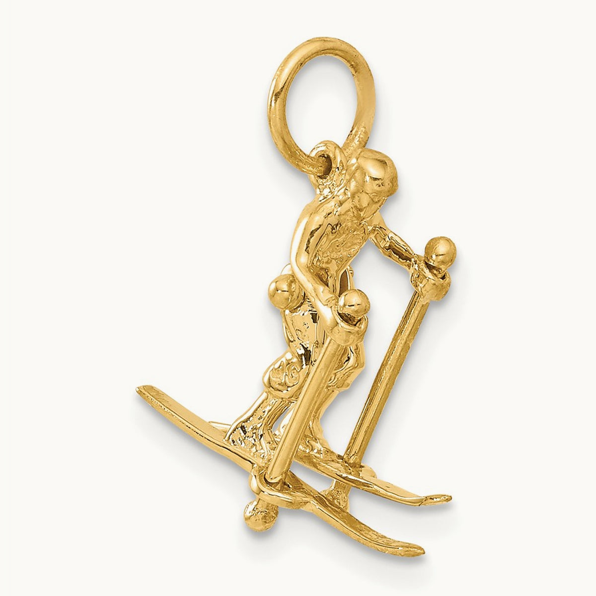 3D Moveable Snow Skier Charm, 14K