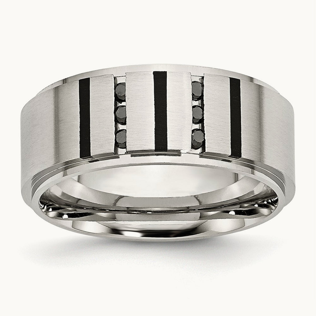Brushed Center Black IP-plated Diamond Band — photo set