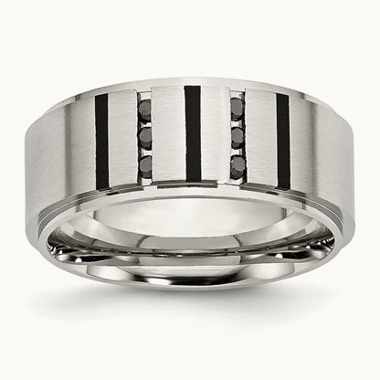 Brushed Center Black IP-plated Diamond Band — photo set