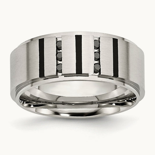 Brushed Center Black IP-plated Diamond Band — photo set