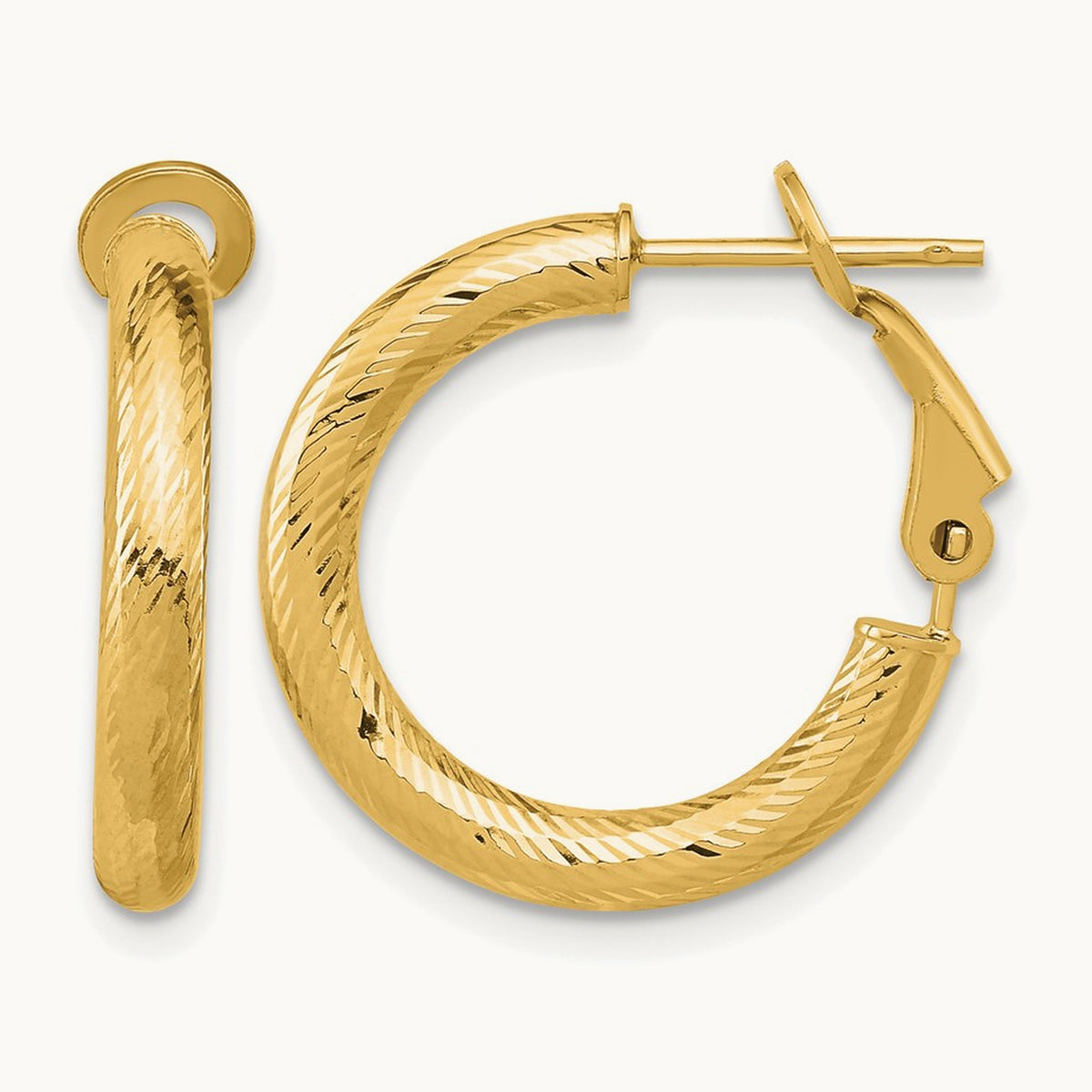 3x15 D/C Round Omega Back Hoop Earrings, 10K — Leslie's