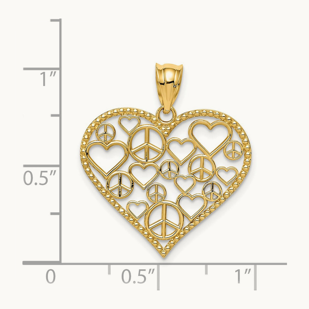 Polished Hearts and Peace Signs in Heart Pendant, 14K