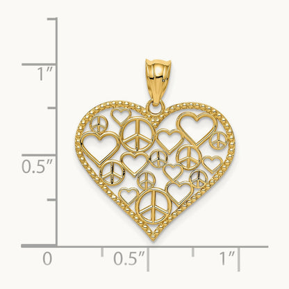 Polished Hearts and Peace Signs in Heart Pendant, 14K