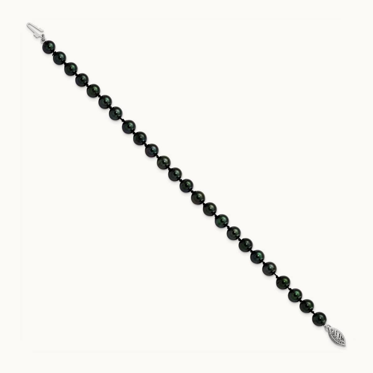 6- Round Black Saltwater Akoya Cultured Pearl Bracelet, 14K White Gold