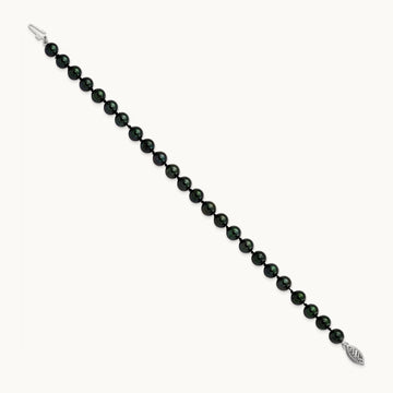 6- Round Black Saltwater Akoya Cultured Pearl Bracelet, 14K White Gold