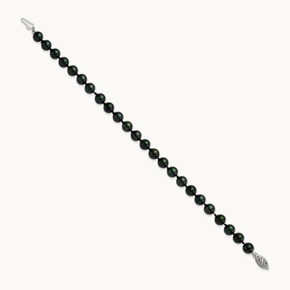 6- Round Black Saltwater Akoya Cultured Pearl Bracelet, 14K White Gold