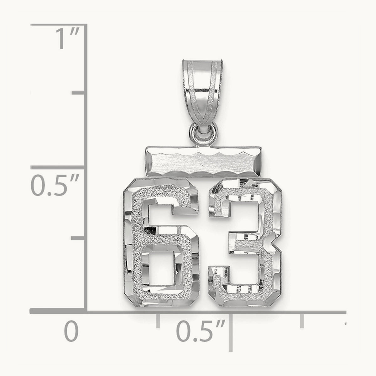 Small Brushed Diamond-cut Number 63 Charm, 14K White Gold