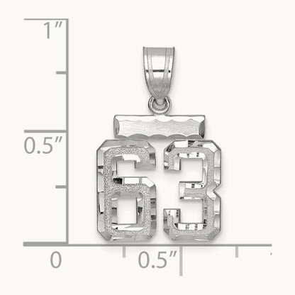 Small Brushed Diamond-cut Number 63 Charm, 14K White Gold
