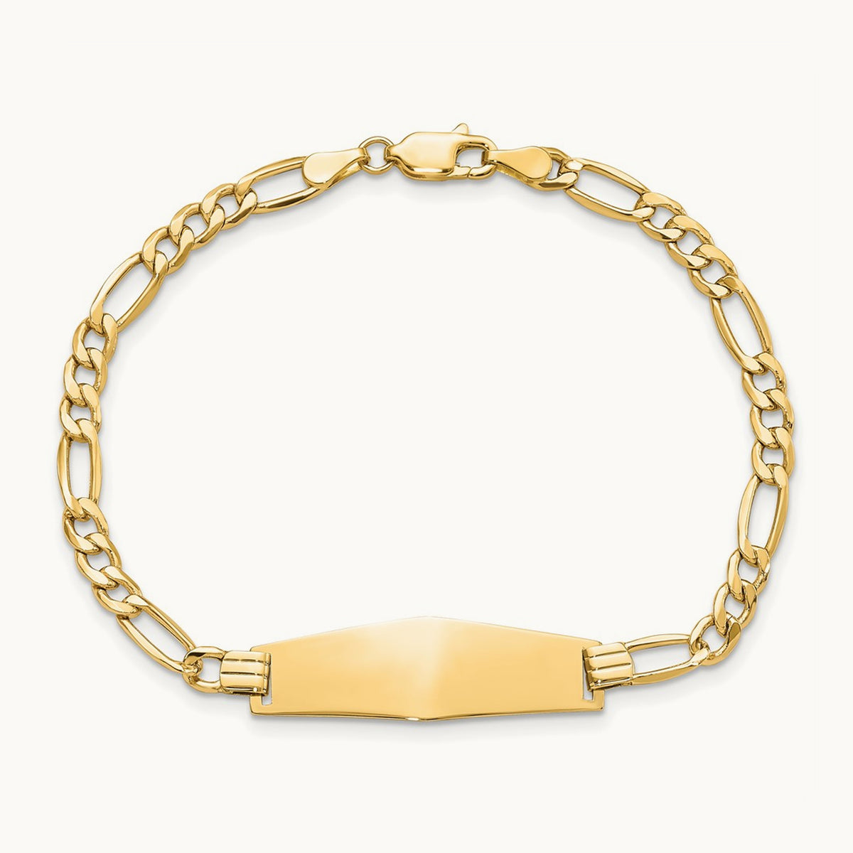 Semi-solid Soft Diamond Shape Figaro Link ID Bracelet, 14K