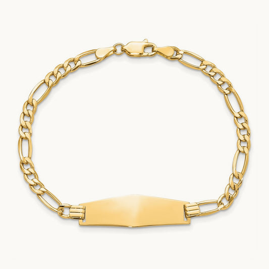 Semi-solid Soft Diamond Shape Figaro Link ID Bracelet, 14K