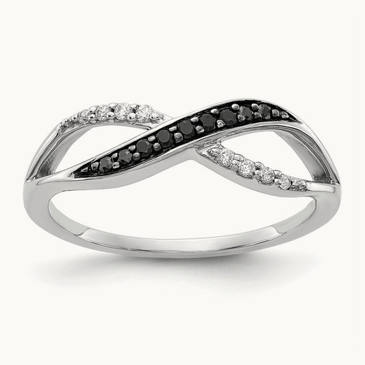 w/ Black and White Diamond Crisscross Ring, 14K White Gold