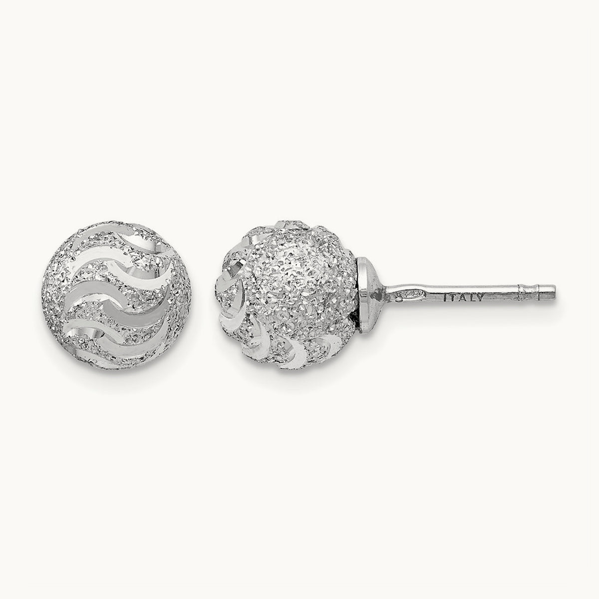 RH-plated Laser-cut Ball Post Earrings, Sterling Silver — Leslie's