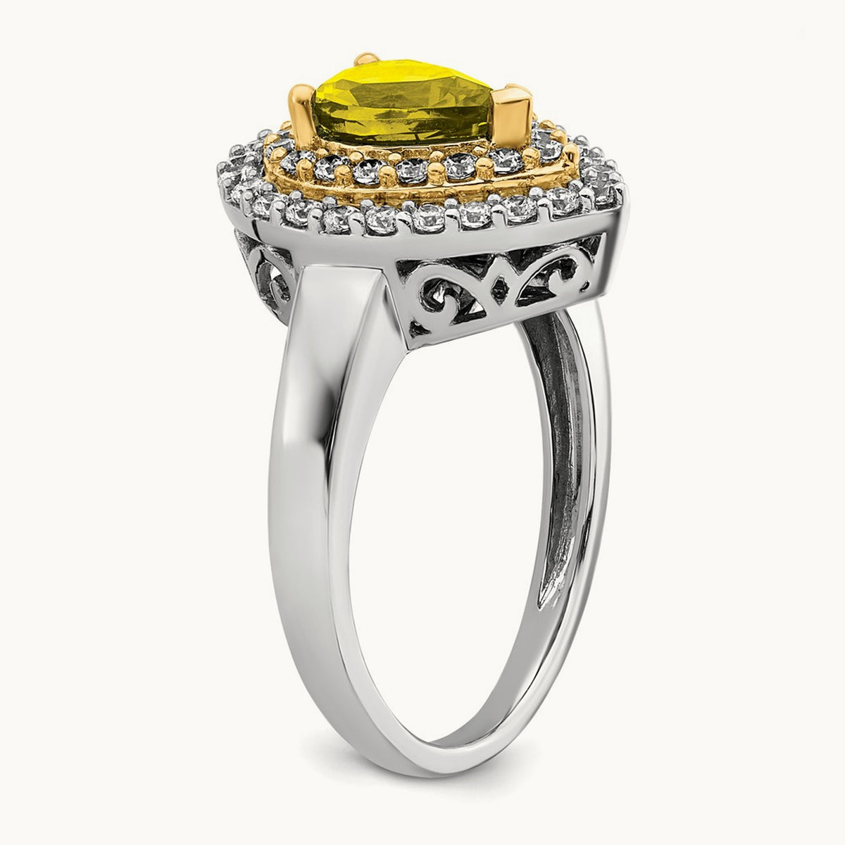 Created Yellow Sapphire Ring, 0.50 ct tw Lab-Grown Diamond