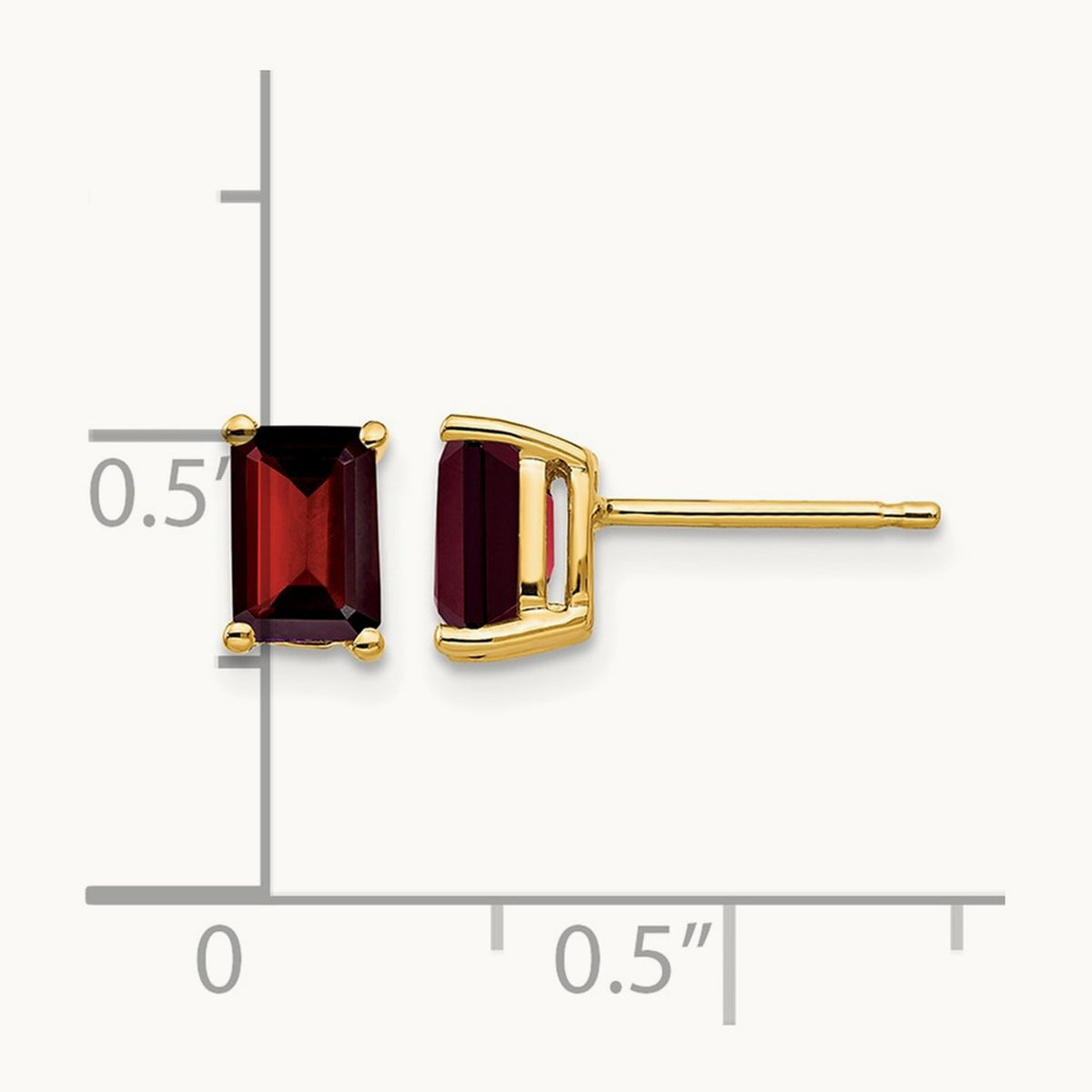 6x4mm Emerald Cut Garnet Earrings, 14K