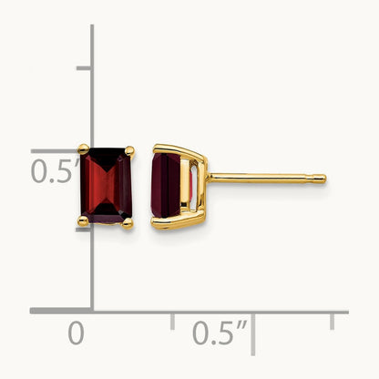 6x4mm Emerald Cut Garnet Earrings, 14K