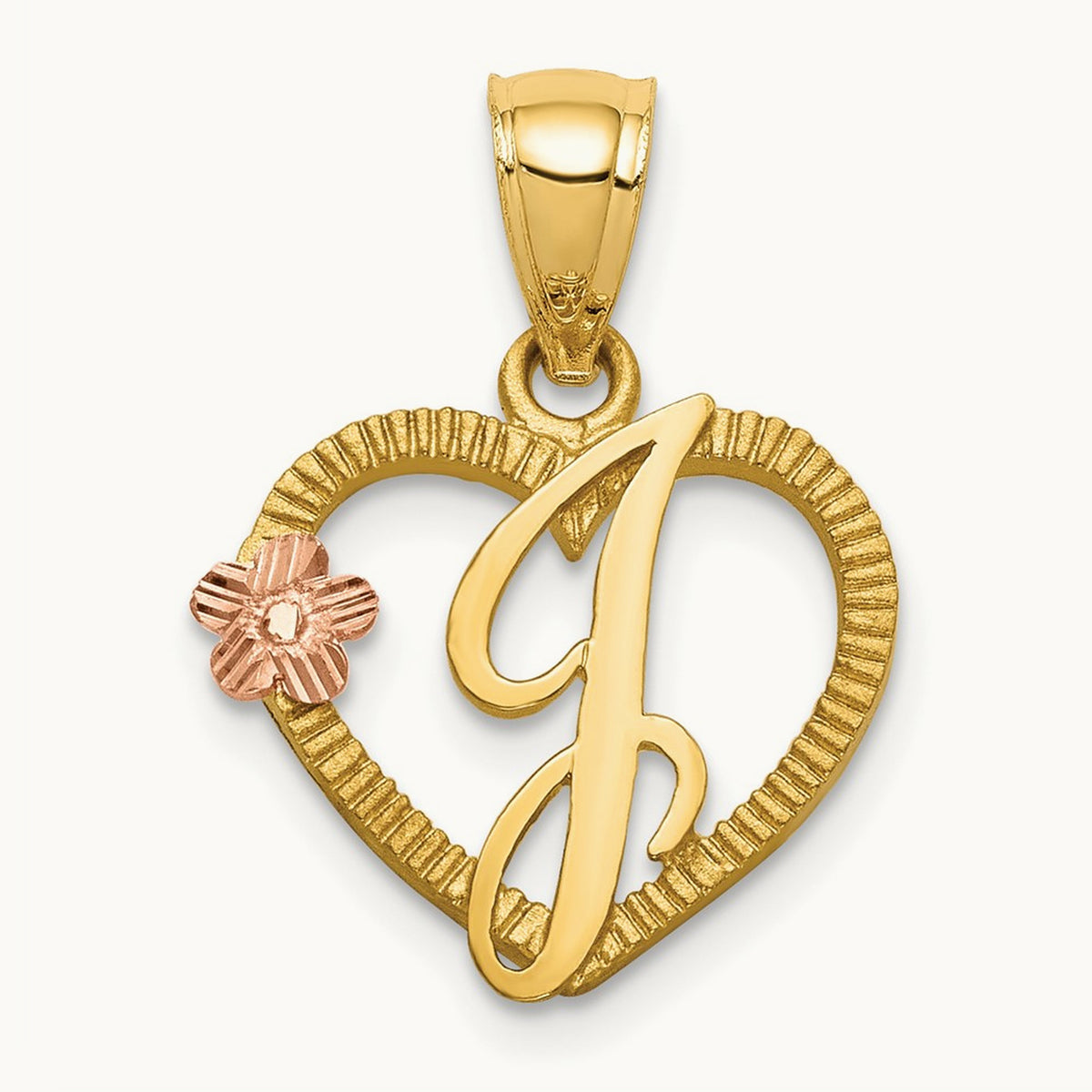 Heart Initial Pendant — 14K Two-Tone Gold, J