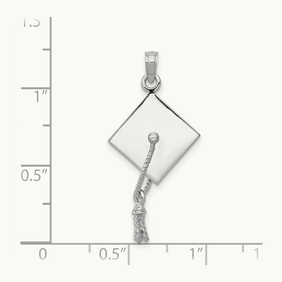 3-D Graduation Cap with Moveable Tassle Charm — 14K White Gold