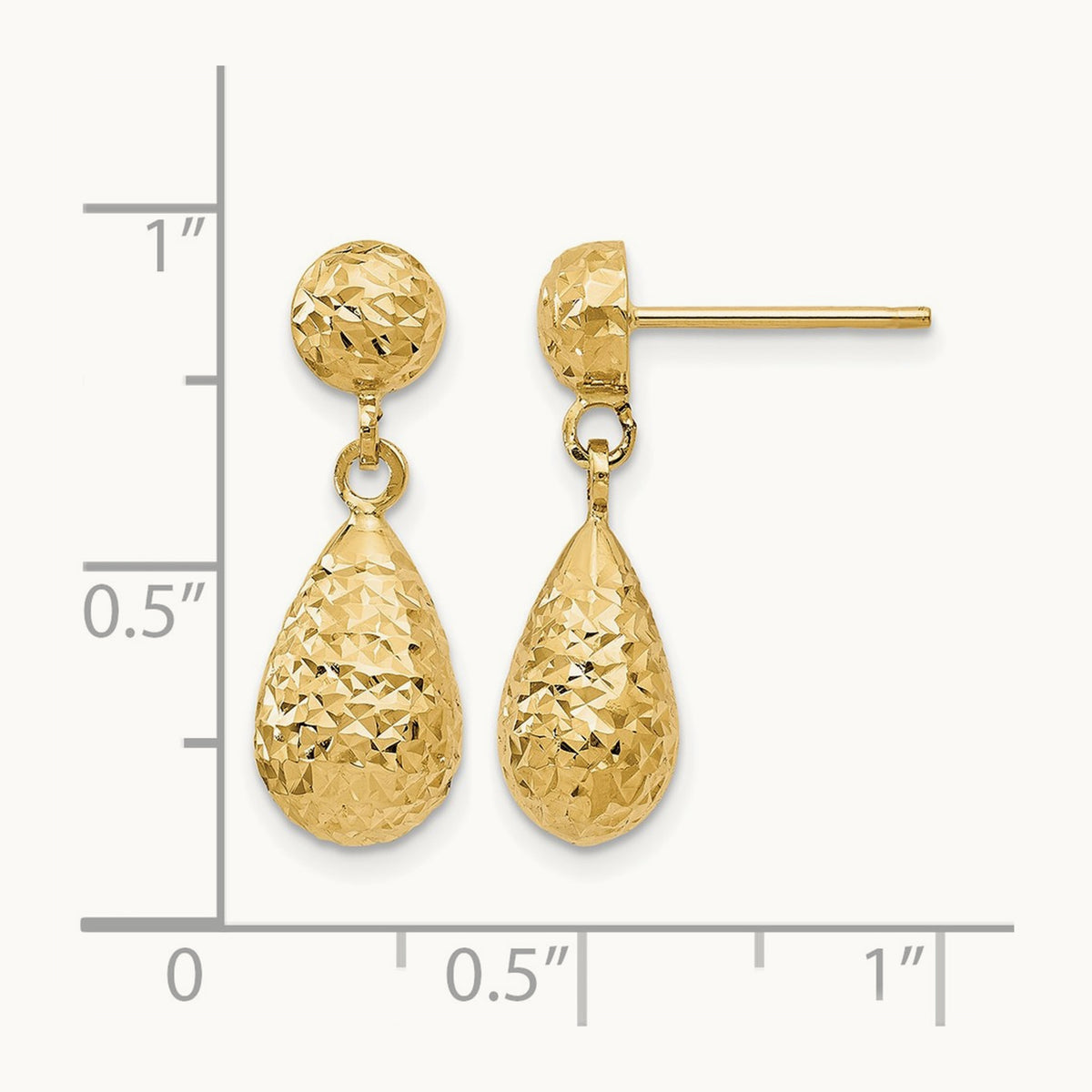 Diamond-cut Post Dangle Earrings — 10K Yellow Gold