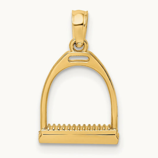 3-D Polish Small Horse Stirrup Charm, 14K
